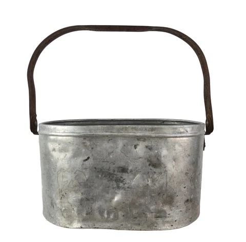 Vintage Oval Aluminum Metal Bucket Basket with Folding Handle 9.5 x 5.5 x 5.25" Cover