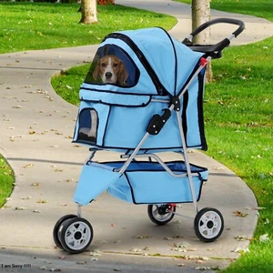 3 Wheels Dog Strollers Pet Stroller For Small Medium Pet Jogging Stroller Blue - Picture 1 of 8