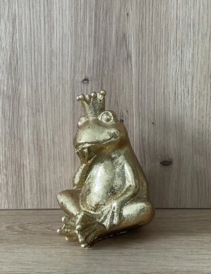 Deko Figur Statue Froschkönig Sitzend Kunststein Gold Glitzer Edel Modern - Bild 1 von 4