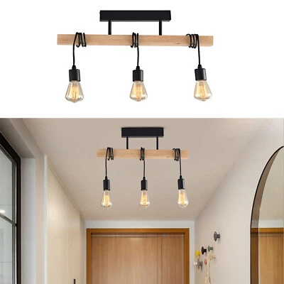 Wood Pendant Light Farmhouse Kitchen Island Hanging Lighting Fixture 3-Light New - Image 1 of 4