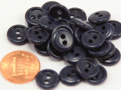 24 Tiny Dark Navy Blue Plastic Buttons 7/16