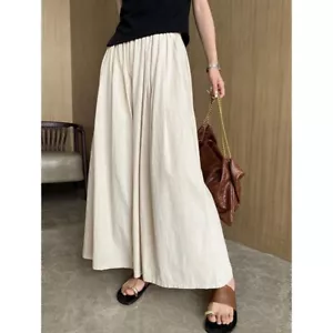 Comfort Cotton Linen Elastic Waist Loose Thin Wide-leg Pants Womens Trouers OL - Picture 1 of 17