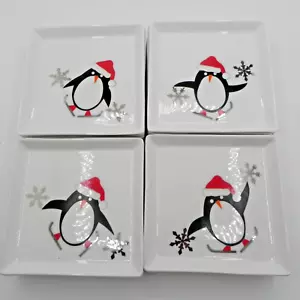 Crate & Barrel 6" Holiday Plates Christmas Penguin Appetizer Side Dessert Dish - Picture 1 of 6
