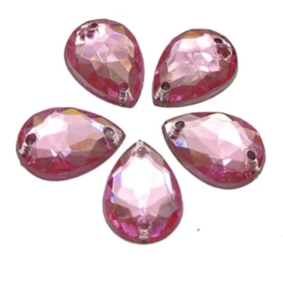 200 Pink Acrylic Teardrop Flatback Sewing Rhinestone Gems Sew on Bead 10X14mm - image 1 of 4