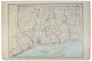 CONNECTICUT Antiguo MAPA ESTADO Condados Grande COLOR 1928 21"x14" Jazz Edad 1920s - Imagen 1 de 2