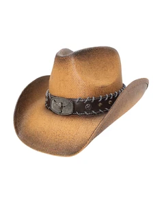 Men's & Women's Western Style Cowboy or Cowgirl Straw Hat with Longhorn - Picture 1 of 16