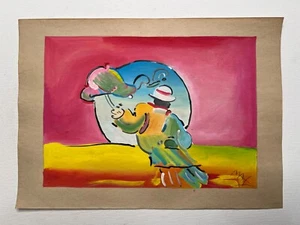 Peter Max Painting on old paper signed & stamped mixed media POP ART (Handmade) - Picture 1 of 5