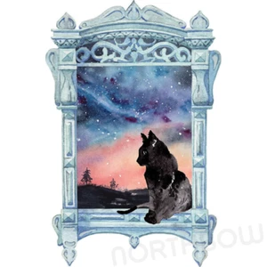Cute Cat Sitting Night Sky Black on Windowsill Home Decor DIY Wall Decal Sticker - Picture 1 of 7