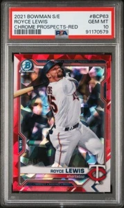 2021 Bowman Sapphire Royce Lewis Red Refractor /15 PSA 10 Gem Mint SSP Low Pop - Picture 1 of 2