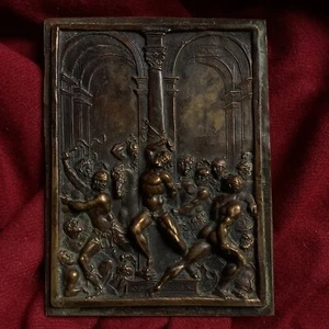Antik Jesus ausgepeitscht Akt männlich römischer Soldat Pferd Bronze Plakette Medaille Tattoo - Bild 1 von 16