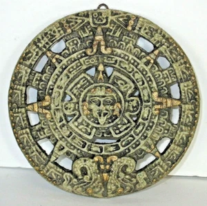 Aztec Sun Stone Calendar Mayan Mexico Plaque Wall Art 5 1/2" - Picture 1 of 4