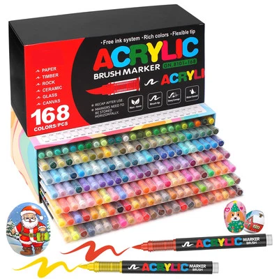 Amamao 168 Colors Acrylic Paint Markers Soft Brush Tip Paint Pens and Paint