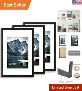 11x17 Picture Frame Set of 3 Wall Mount Gallery Rustic Black - Picture 1 of 7
