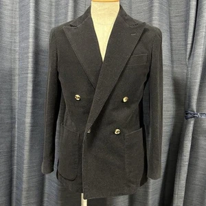 Camoshita Black Jacket 4B Double Corduroy Wool Blend Size 44 - Picture 1 of 8