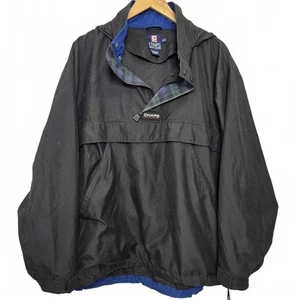 Vintage Chaps Jacket Men's Small Black Pullover Soft Shell Hooded Windbreaker - Picture 1 of 11