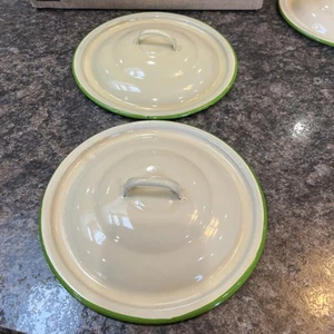 Cream W/ Green Trim 9” Enamelware Pot Pan Lids (Only) - Picture 1 of 7