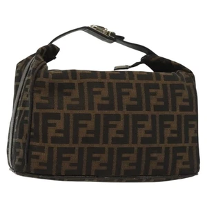 Auténtica bolsa de tocador de lona FENDI Zucca negra marrón plateada bs29279 - Imagen 1 de 23