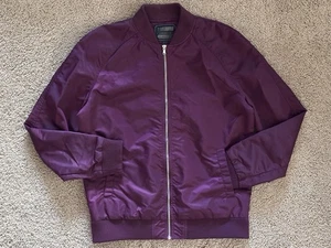 Size L - Forever 21 Nylon Flight Bomber Jacket Military Ribbed Purple Burgundy - Picture 1 of 5