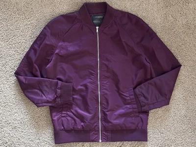 Size L - Forever 21 Nylon Flight Bomber Jacket Military Ribbed Purple Burgundy - Image 1 of 4
