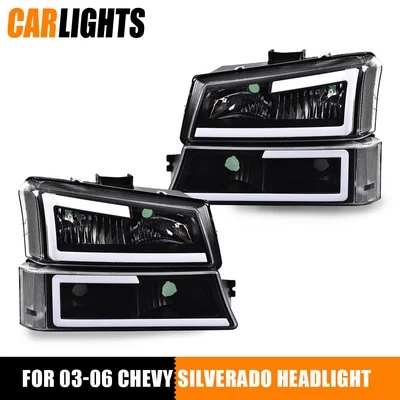 Fits 03-07 Chevy Silverado Avalanche LED DRL Headlight Bumper Lamps Black/Clear Foto 1 de 4
