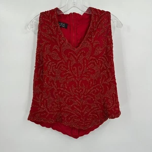 J Kara Damen Perlen Top Gr. L rot formell ärmellos Abend Urlaub Glam Vintage - Bild 1 von 8