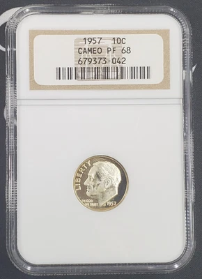 *RARE* CAMEO PROOF 1957-P Roosevelt dime - NGC Graded PF 68 Cameo - Image 1 of 4
