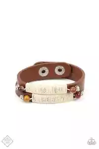 Pulsera a Presión Paparazzi "Y ZEN Algunos" Crema Cordón Envuelto y Cuentas Cuero Marrón - Imagen 1 de 2