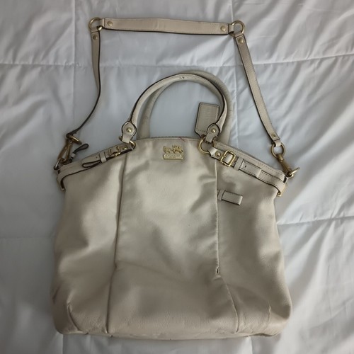 OFF WHITE Borsa a tracolla Coach Madison avorio bianco sporco pelle manico superiore cerniera