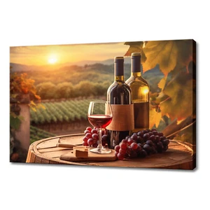 Vintage Wine Bottles Tuscany Winery Sunset Kitchen Decor Canvas Print Wall Art - Picture 1 of 10