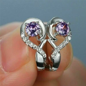 2Ct Round Cut Amethyst VVS1/D Lab Created Hoop Earrings In 14K White Gold Plated - Picture 1 of 7