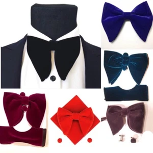 Mens Oversized Bow Tie Velvet Bowtie Cufflinks Hankie Sets Men's Big Bow Tie New - Picture 1 of 13