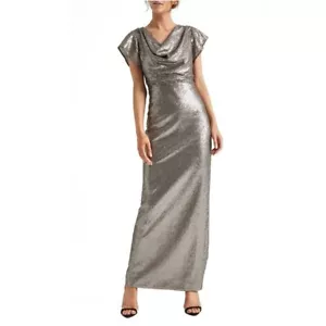 Abito a colonna Halston Heritage collo cowl, taglia 10 - metallizzato T7 - Foto 1 di 7