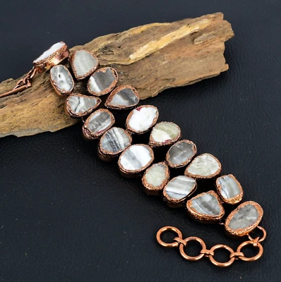 Pulsera de encaje amarillo ágata piedras preciosas hecha a mano cobre electroformado joyería Foto 1 de 4