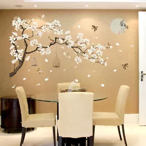 Blossom White Flower Birds Tree Wall Stickers Vinyl Art Decals Living Room Decor - Picture 1 of 9