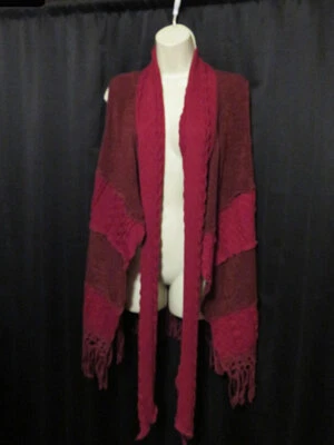 NUEVO Pretty Angel Borgoña Tejido Asimétrico Túnica Chaleco Flecos Abiertos Talla S Foto 1 de 4