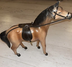 Western Leather & Paper Mache Horse 12" Glass Eyes Vintage Antique Brown Black - Picture 1 of 9
