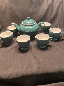 DENBY England "Greenwich" Tea set 8 pieces. Teapot, teacups, Sugar and Creamer - Picture 1 of 10