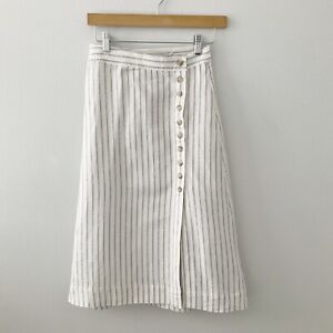 Madewell Linen Blend Skirt Side Button Ivory Blue Side Slit Sz 00
