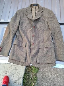 Vtg Polo By Ralph Lauren Sports Coat Mens 40 R Brown Green Wool Blazer - Picture 1 of 17