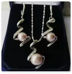 Collar Colgante Perla Cultivada Akoya Púrpura Natural + Juego de Pendientes - Imagen 1 de 5