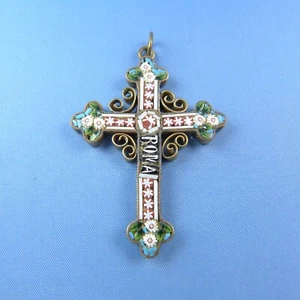 Antique Micro Mosaic Cross † Crucifix Pendant - Picture 1 of 4