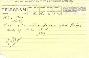 Telegrama RGS Rio Grande Southern Form 1026 Rico Colorado - Imagen 1 de 1