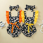 Newborn Infant Baby Girls Ruffle Daisy Floral Bodysuit Romper+Headband Sets