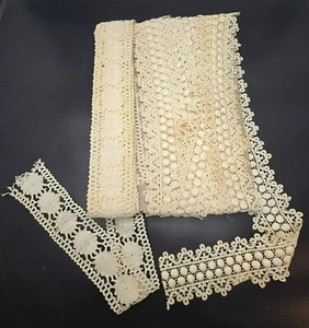 Beige Crochet Lace Trim Set Vintage Textile Craft Supplies Sewing Cream CM2025 - Picture 1 of 8