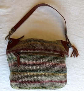 Damen The Sak mehrfarbig Regenbogen gestreift Häkel Schulter Boho Handtasche C4 - Bild 1 von 8