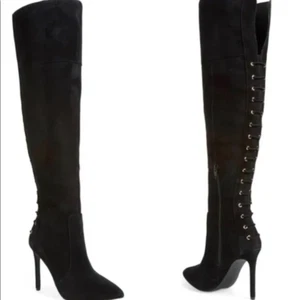 Jessica Simpson PARII Black Suede Thigh high Boots Stilleto sz 6 M Pretty Women - Picture 1 of 11