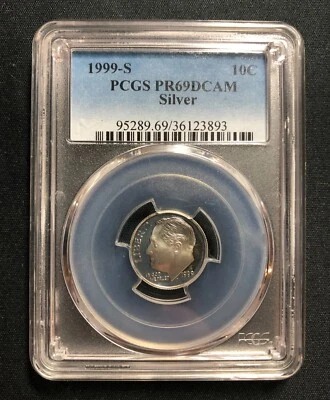 1999-S Proof Silver Roosevelt Dime San Francisco Mint PCGS PR69 DCAM - Image 1 of 4