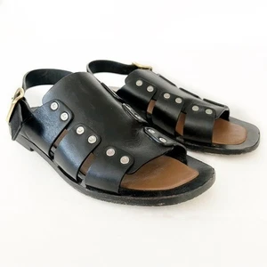 Sandalias de gladiador Celine Paris de cuero negro con tachuelas punta cuadrada plana IT 38 - Imagen 1 de 9