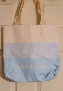 Perlier Sackleinen weiß & hellblau Beuteltasche Handtasche Größe 13x12,5x4,5 - Bild 1 von 2