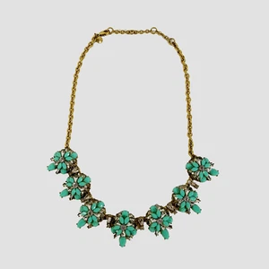 J Crew Necklace Crystal and Faux Turquoise Gold Tone Statement 22 Inches Long - Picture 1 of 5